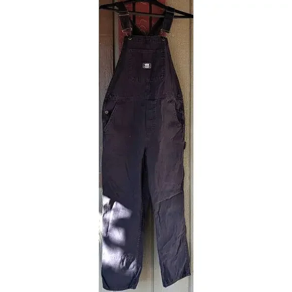 VANS Women's Medium Black Denim Overalls "Groundwork" Carpenter Bib Cotton - Picture 9 of 10